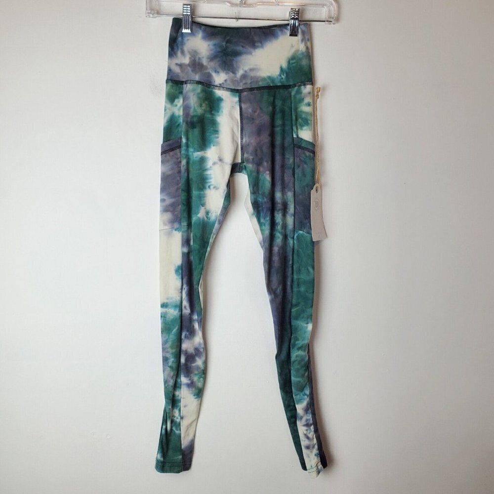 TRUE CRAFT Charcoal Green Bleach Core Leggings Womens XS Pockets New Athletic
